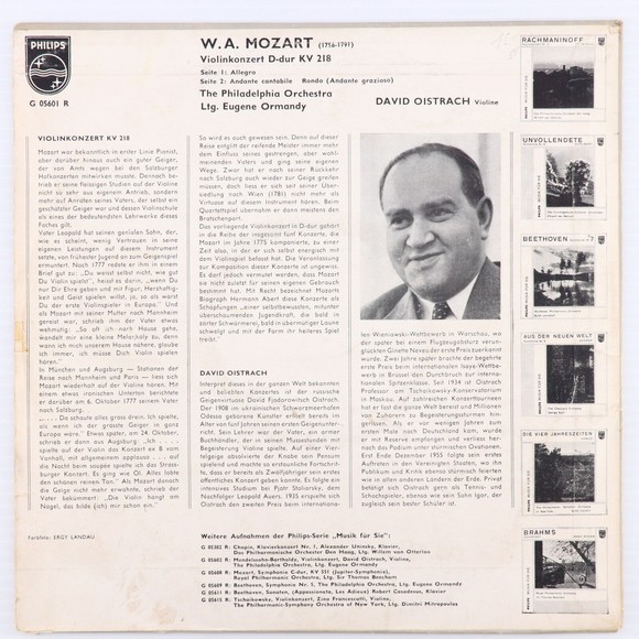 Mozart David Oistrach Oistrakh Violinkonzert D-dur KV 218 Philips 12" LP Record - Picture 2 of 12